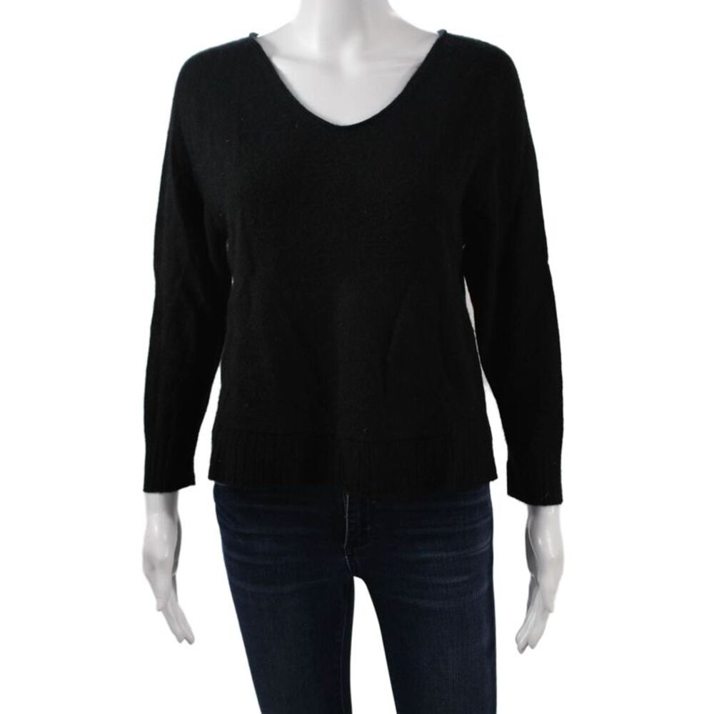 Nili Lotan Unisex Black 100% Cashmere V Neck Pullover Sweater Size XS